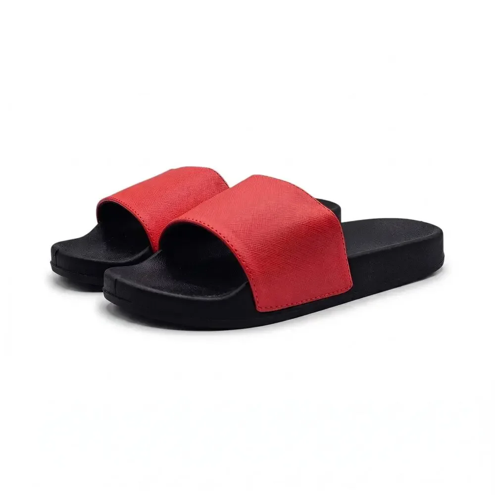 Minimalist Vegan Saffiano Leather Comfort Slides | Japanese Streetwear Sandals